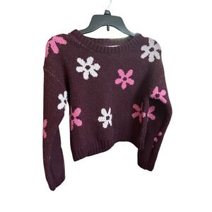 Kids SO Burgundy Flower Power Sweater XS Extra‎ Small Cozy Knit NWOT